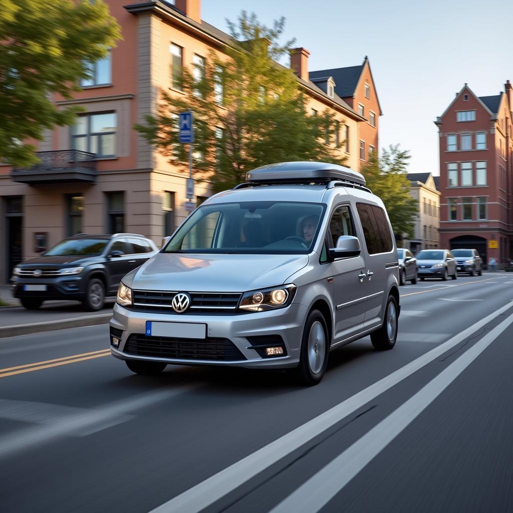 VW Caddy Wohnmobil im Stadtverkehr