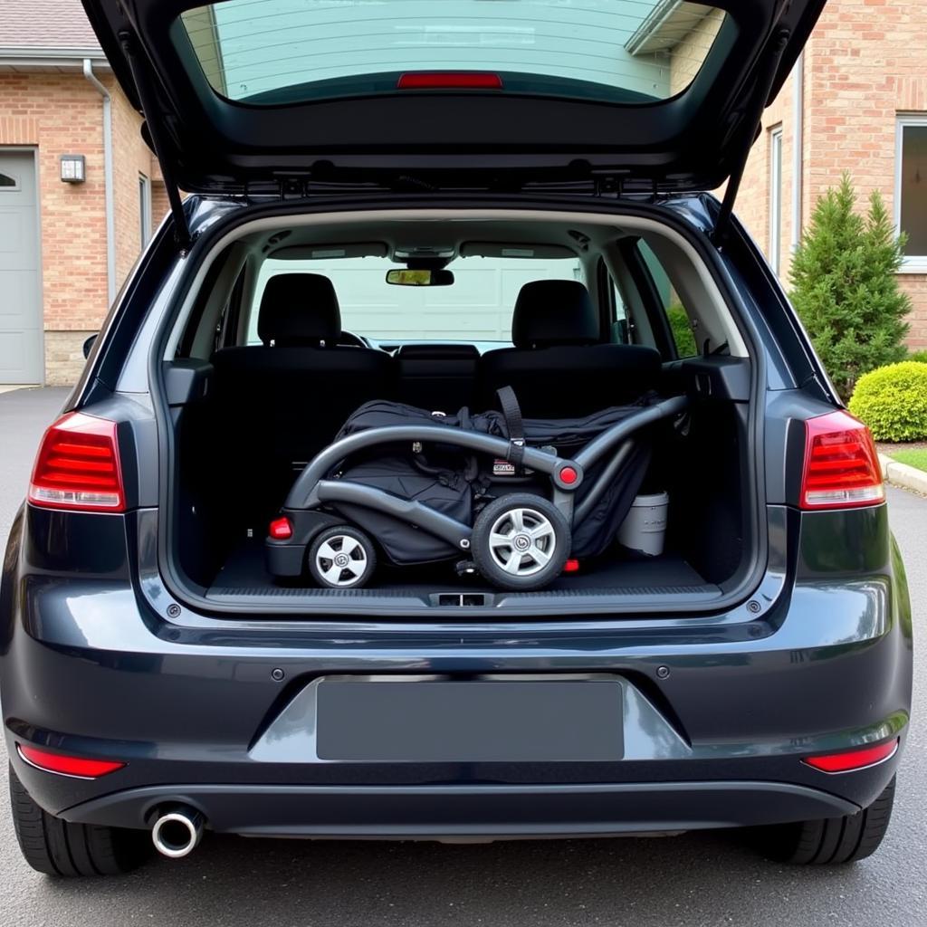 VW Golf mit Kinderwagen im Kofferraum