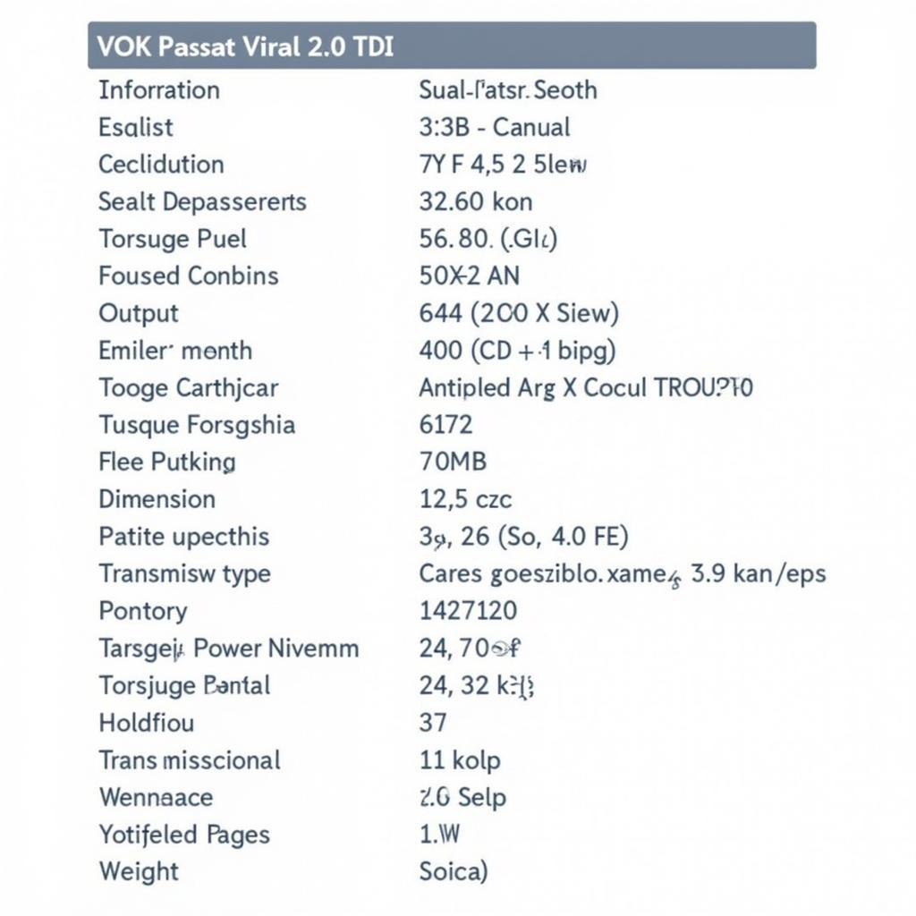 Technisches Datenblatt VW Passat Variant 2.0 TDI