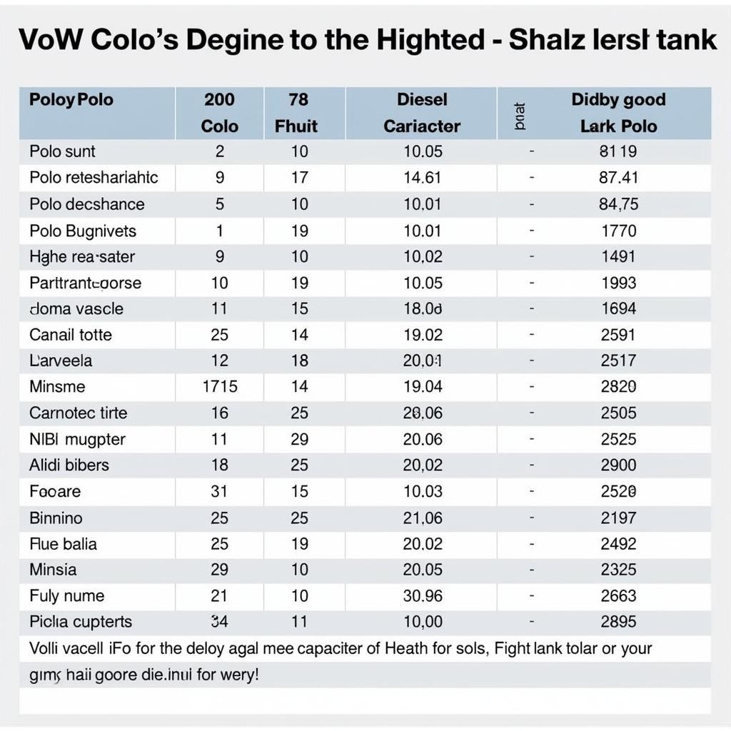 Tabelle mit dem Tankinhalt gängiger VW Polo Modelle.