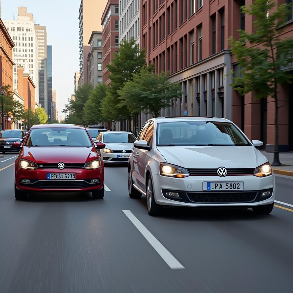 VW Polo und VW Golf im Stadtverkehr