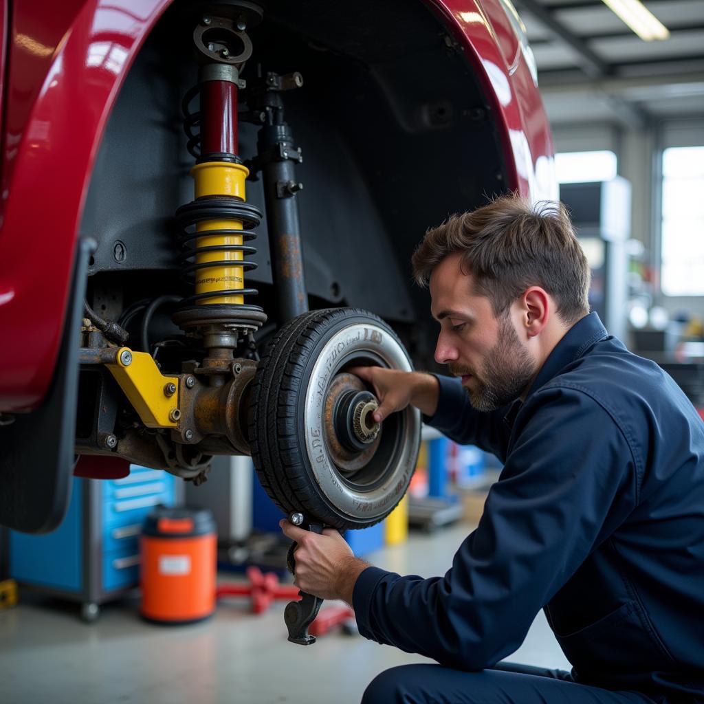 Werkstatt für den Einbau eines Fahrwerks