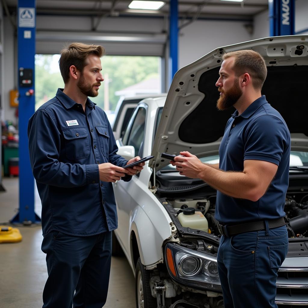 Gespräch mit dem Mechaniker beim Werkstattbesuch