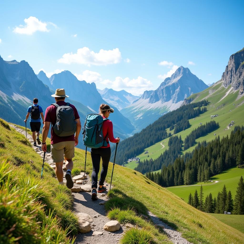 Wanderer genießen das sonnige Wetter in Südtirol im Juni