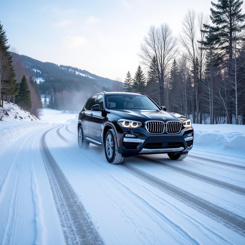 Winterreifen am BMW X3 im Schnee