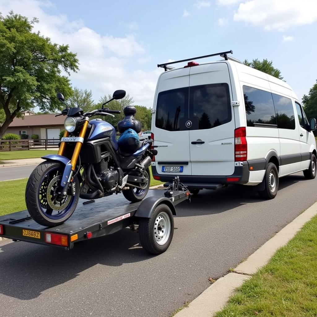 Wohnmobil mit Anhänger und Motorrad