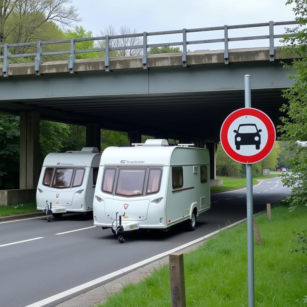 Wohnwagen unter Brücke