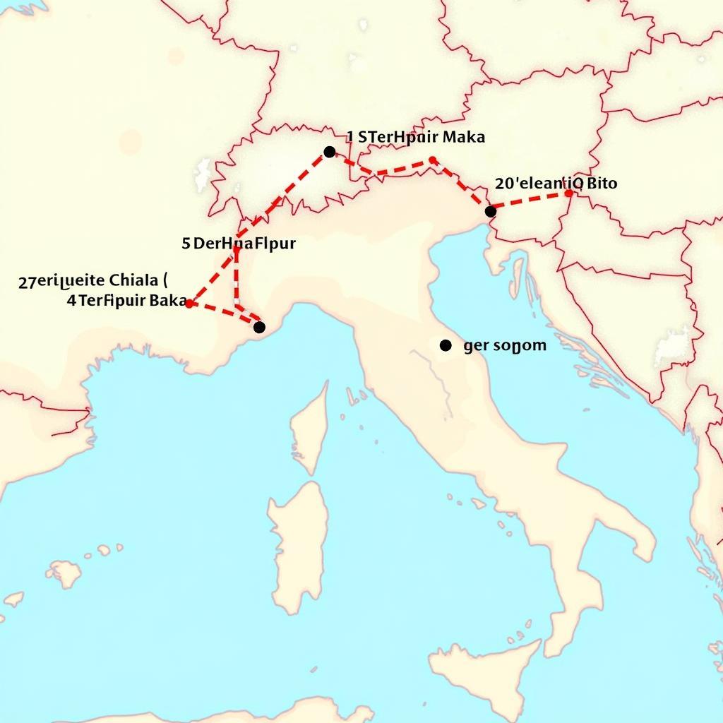 Karte mit Route zum Gardasee und möglichen Zwischenübernachtungen