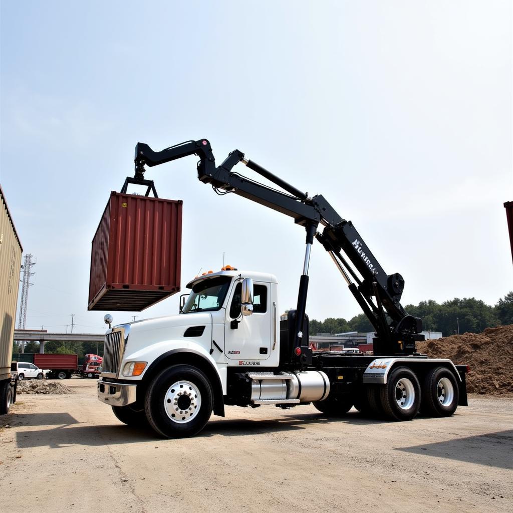 Absetzer LKW beim Abladen eines Containers