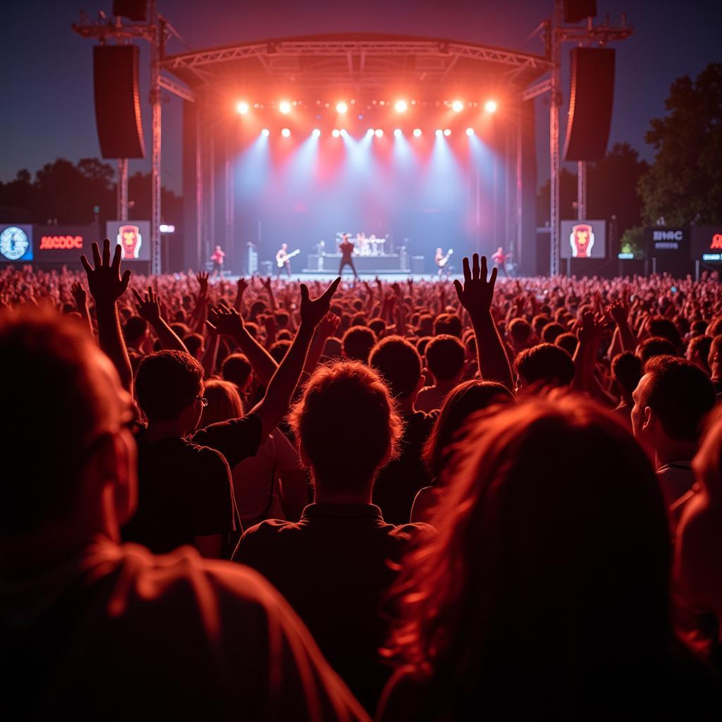 Fans feiern ausgelassen bei einem AC/DC Konzert auf dem Cannstatter Wasen