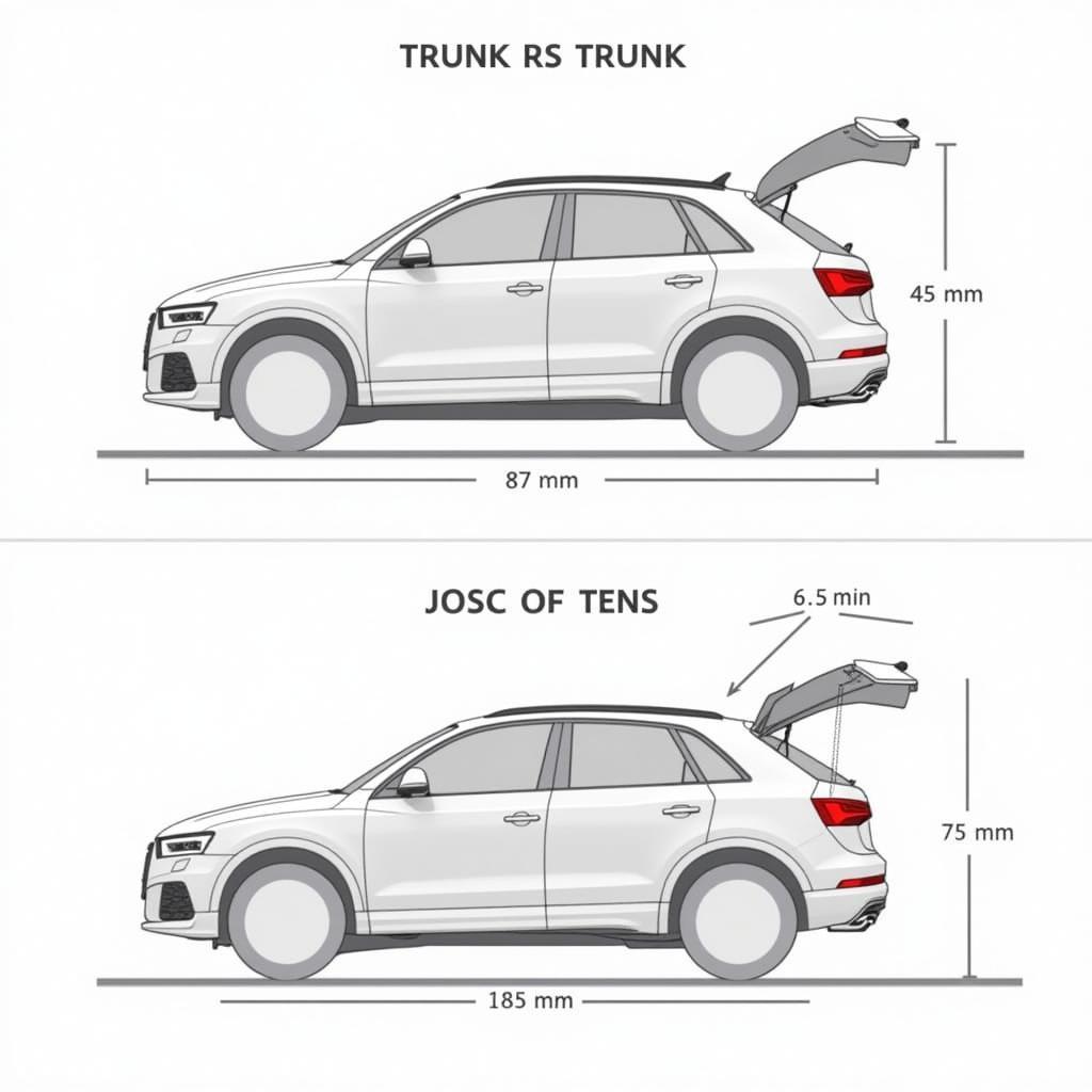 Detaillierte Abmessungen des Audi Q3 Kofferraums