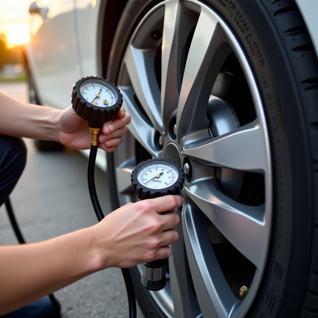 Druckanzeige am Autoreifen