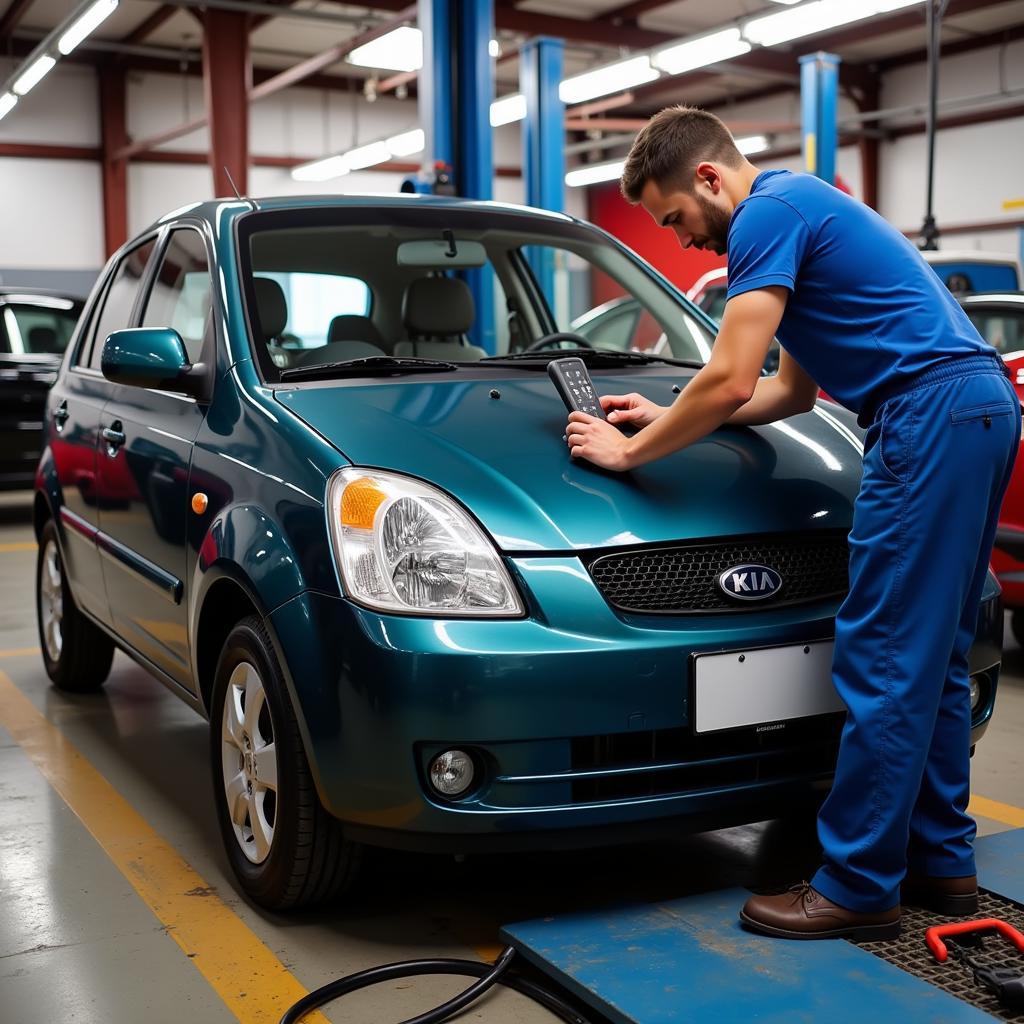 Wartung eines Kia Picanto 2004 in der Werkstatt