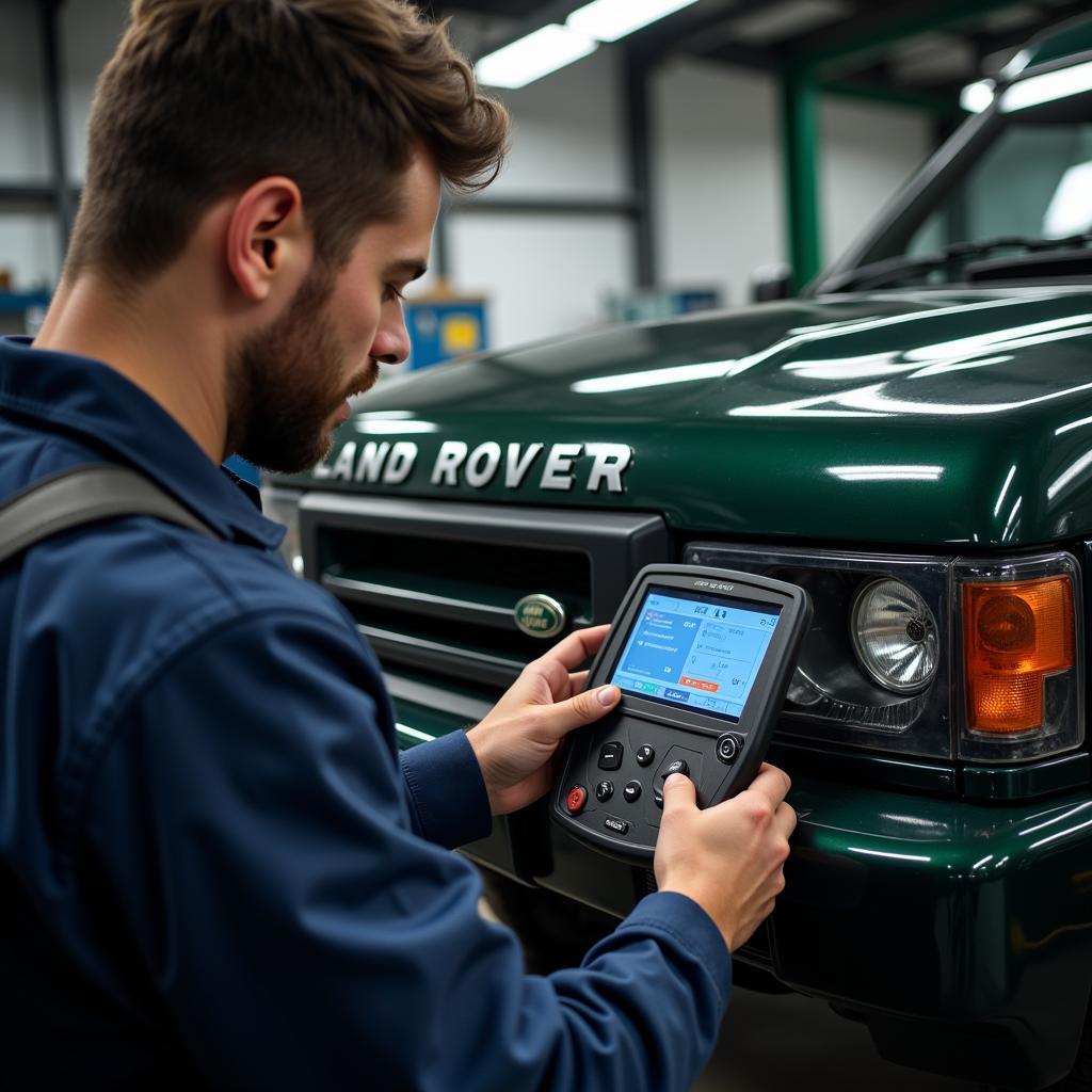 Moderne Diagnosegeräte in einer Land Rover Werkstatt