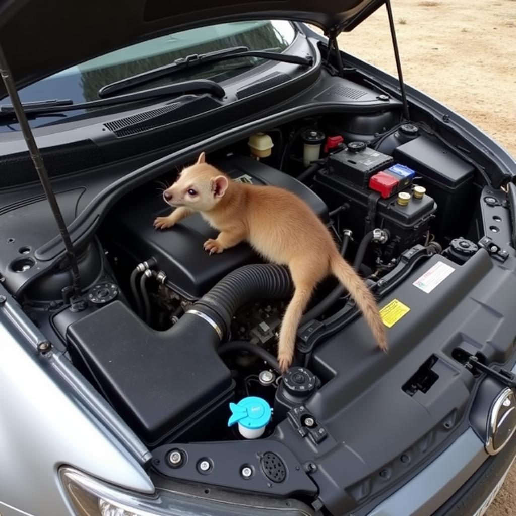 Marder im Motorraum eines Autos