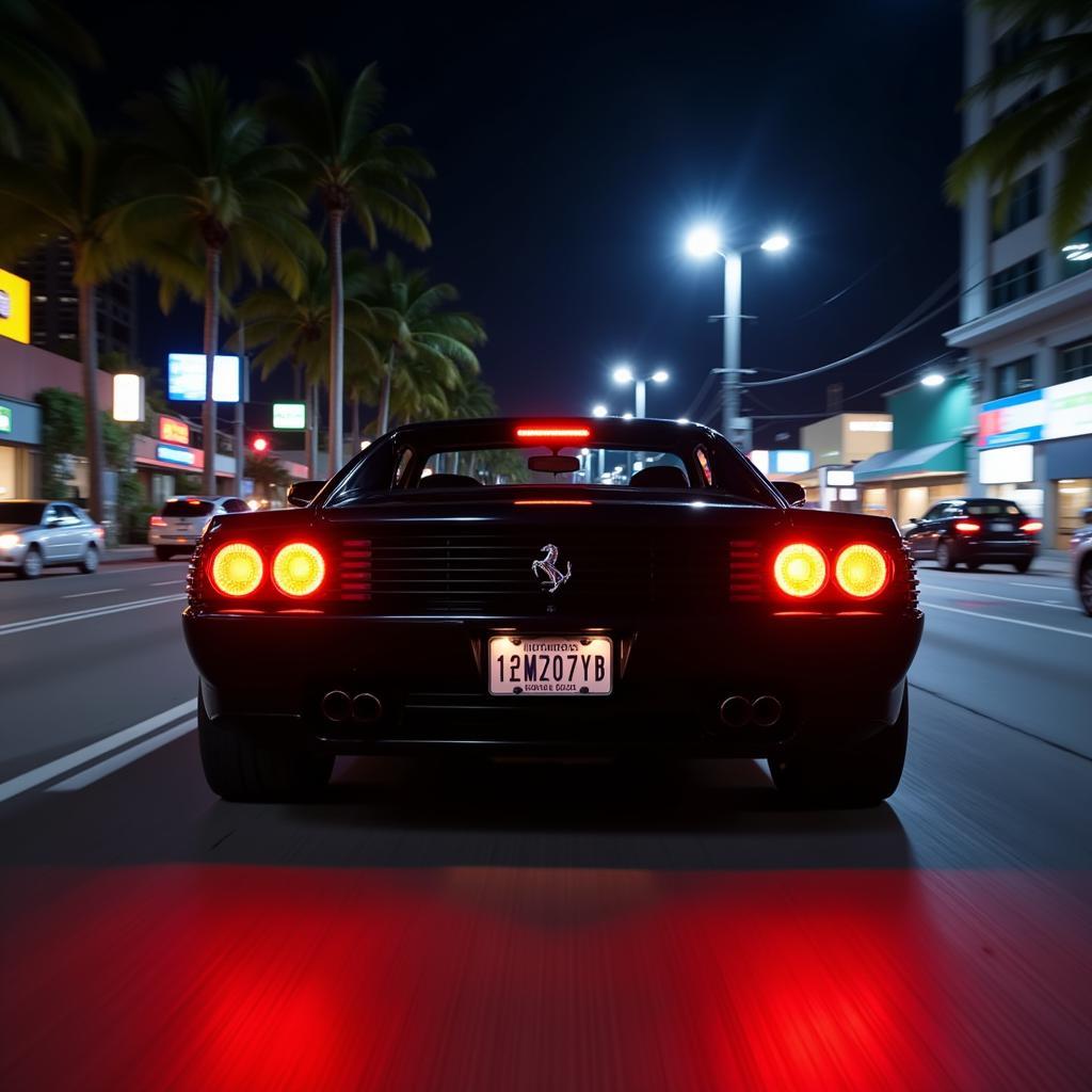 Ferrari Testarossa fährt nachts in Miami Vice