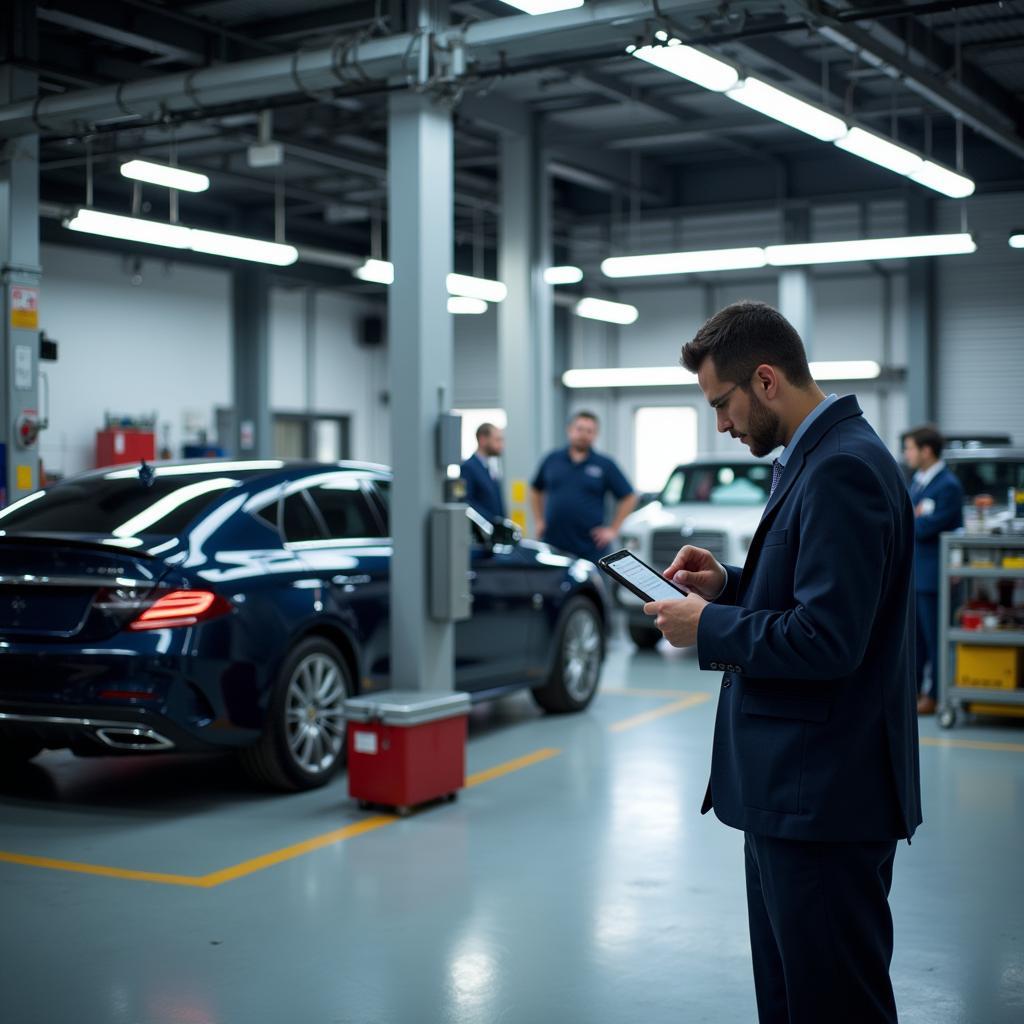 Moderne Werkstatt im Autohaus:  Die Werkstatt ist mit modernster Technologie ausgestattet.