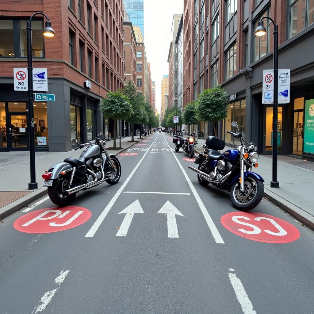 Ausgewiesene Motorradparkplätze in der Innenstadt