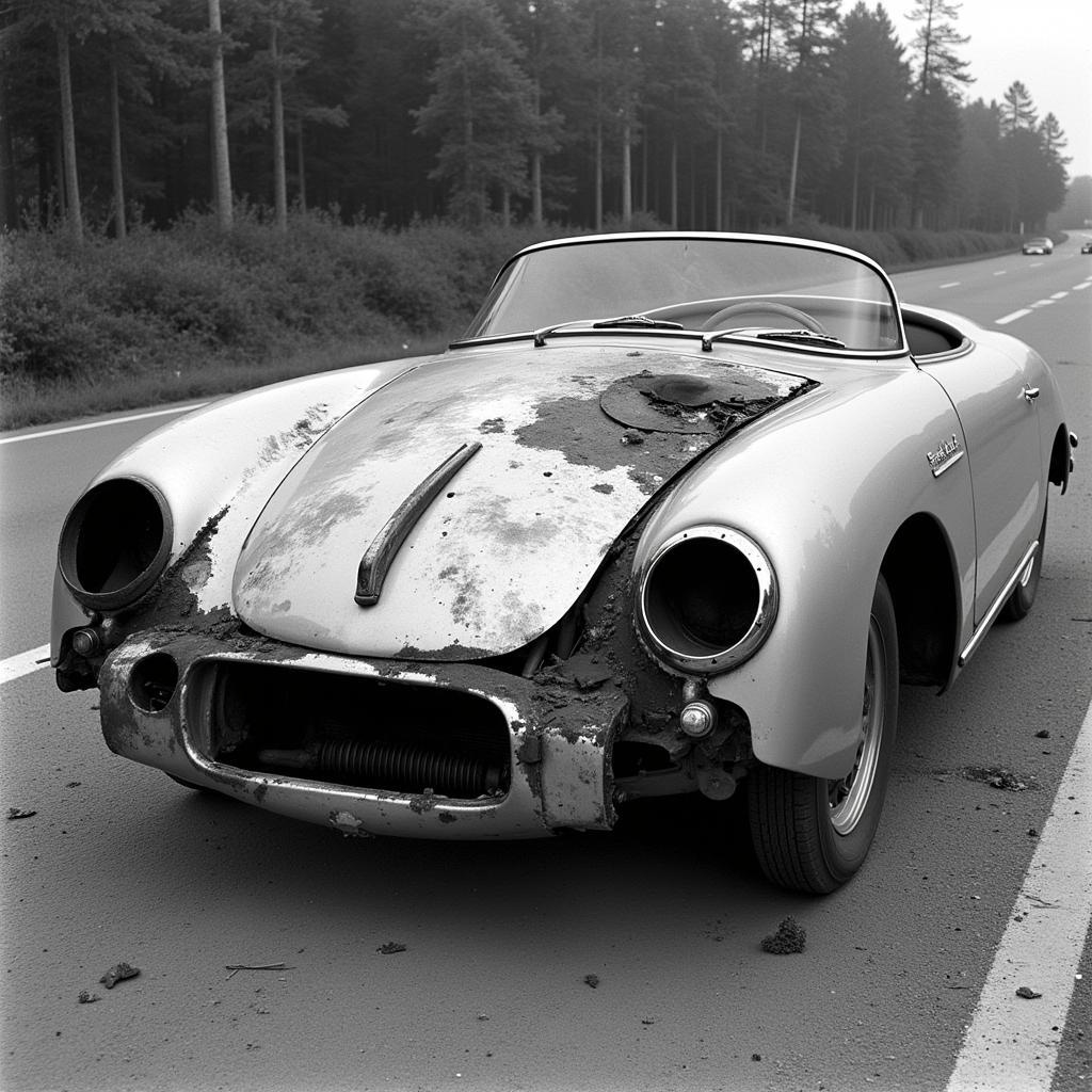 Die Überreste von James Deans Porsche 550 Spyder nach dem fatalen Unfall.